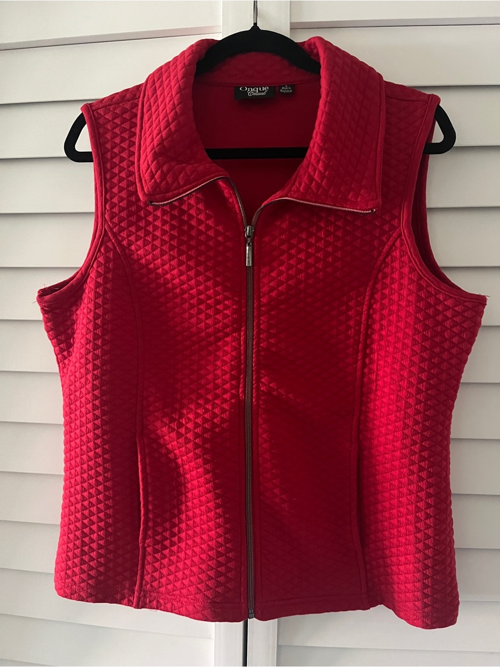 Onque Casual Bold Red Quilted Zip Vest